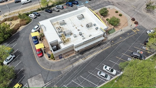 Oblique aerial survey of a commercial property and roof